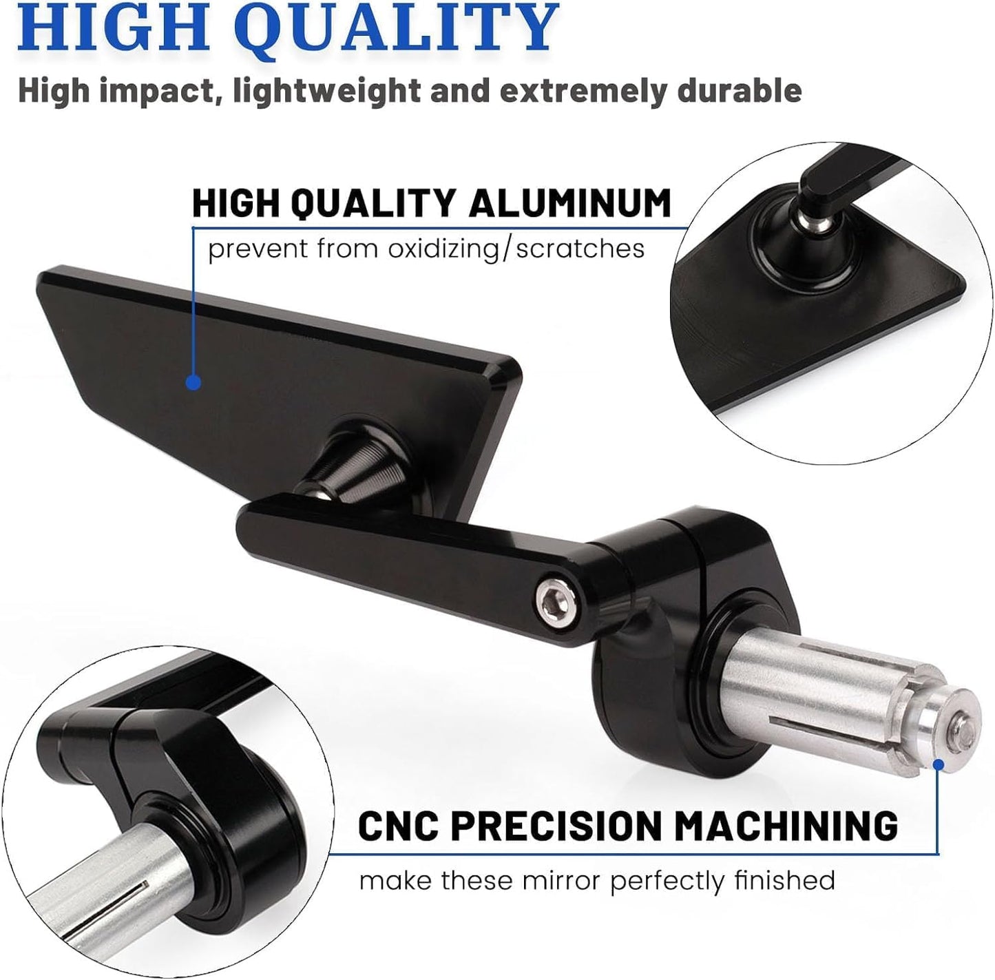 Motorcycle Bar End Mirrors 7/8" 22mm Handlebar Mirror CNC Aluminum for YZF R1 R6 390 790 Duke Ninja 650 Z900 Z650 1290 Super Duke R V4 1100 Cut Edge Rear View Mirror, BLACK