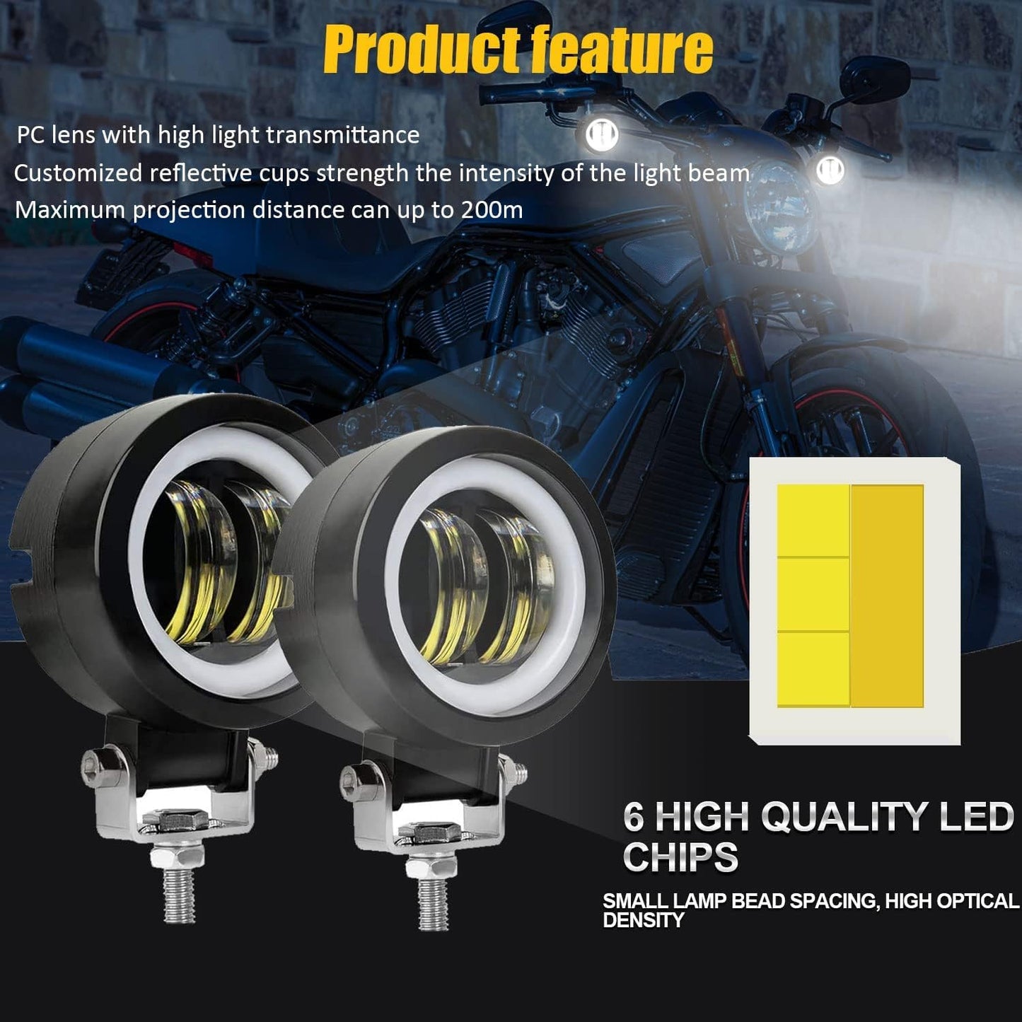 3inch LED Motorcycle Driving Lights 40W 6000K Auxiliary Spotlights with DRL/Angel Eye Off Road Light Pod 6000lm LED Fog Work Light for Motorcycle Truck SUV UTV ATV Tractor, 2Pcs, Black