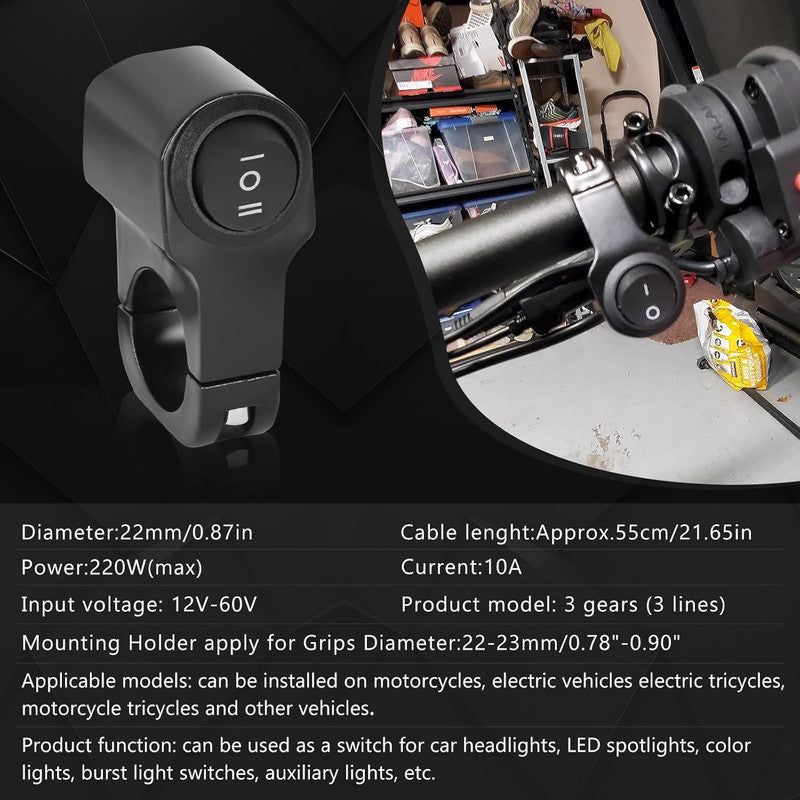 PVC Handlebar 2-Way Switch ATV Light Switch Waterproof PVC Plastic Toggle Switch for Motorcycle Light Bike Light Spotlight 7/8"(22MM) 1 Pc