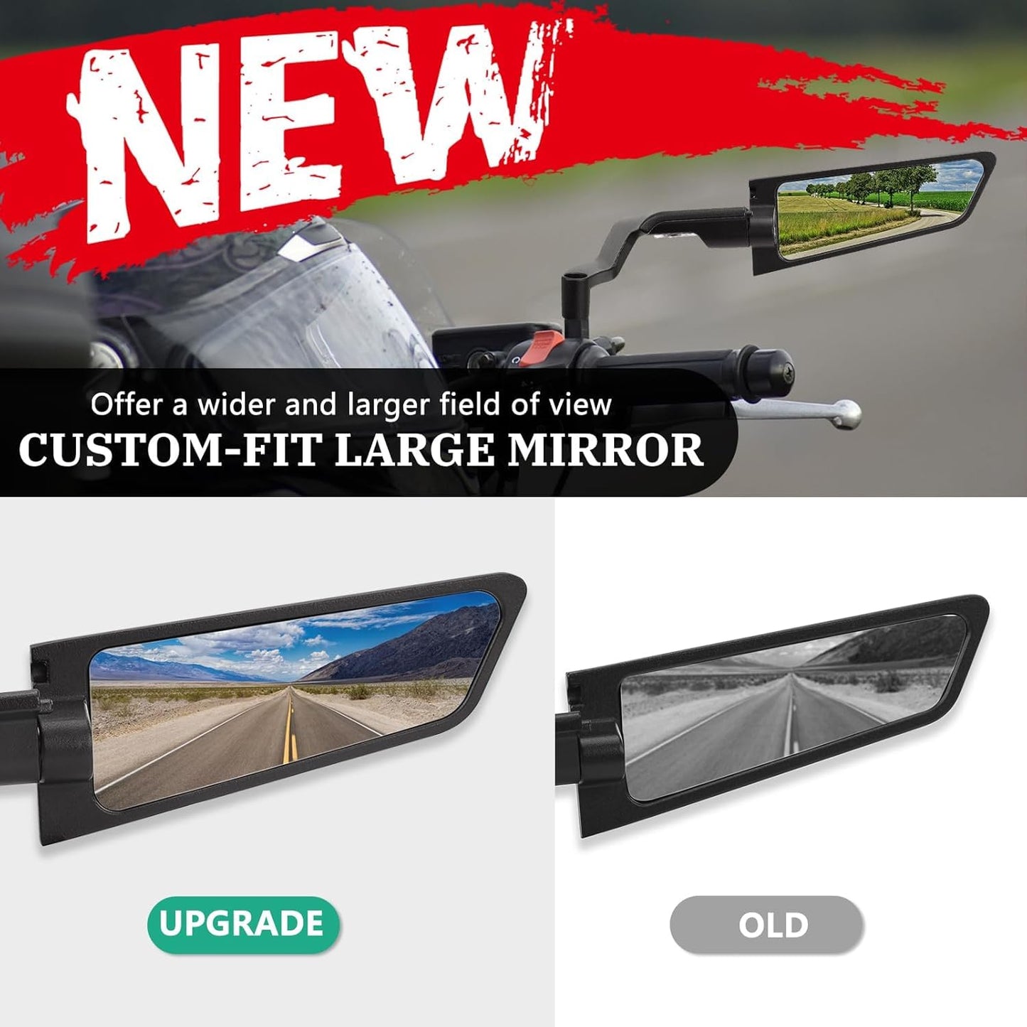 Motorcycle Mirrors with LED Turn Signal Large Stealth Mirror Adjustable Rearview Mirror Wind Wing Side Mirror for Z650 Z900 Z1000 Duke 390 790 1290 MT07 MT09 S1000 Street Bike Mirrors, LARGE