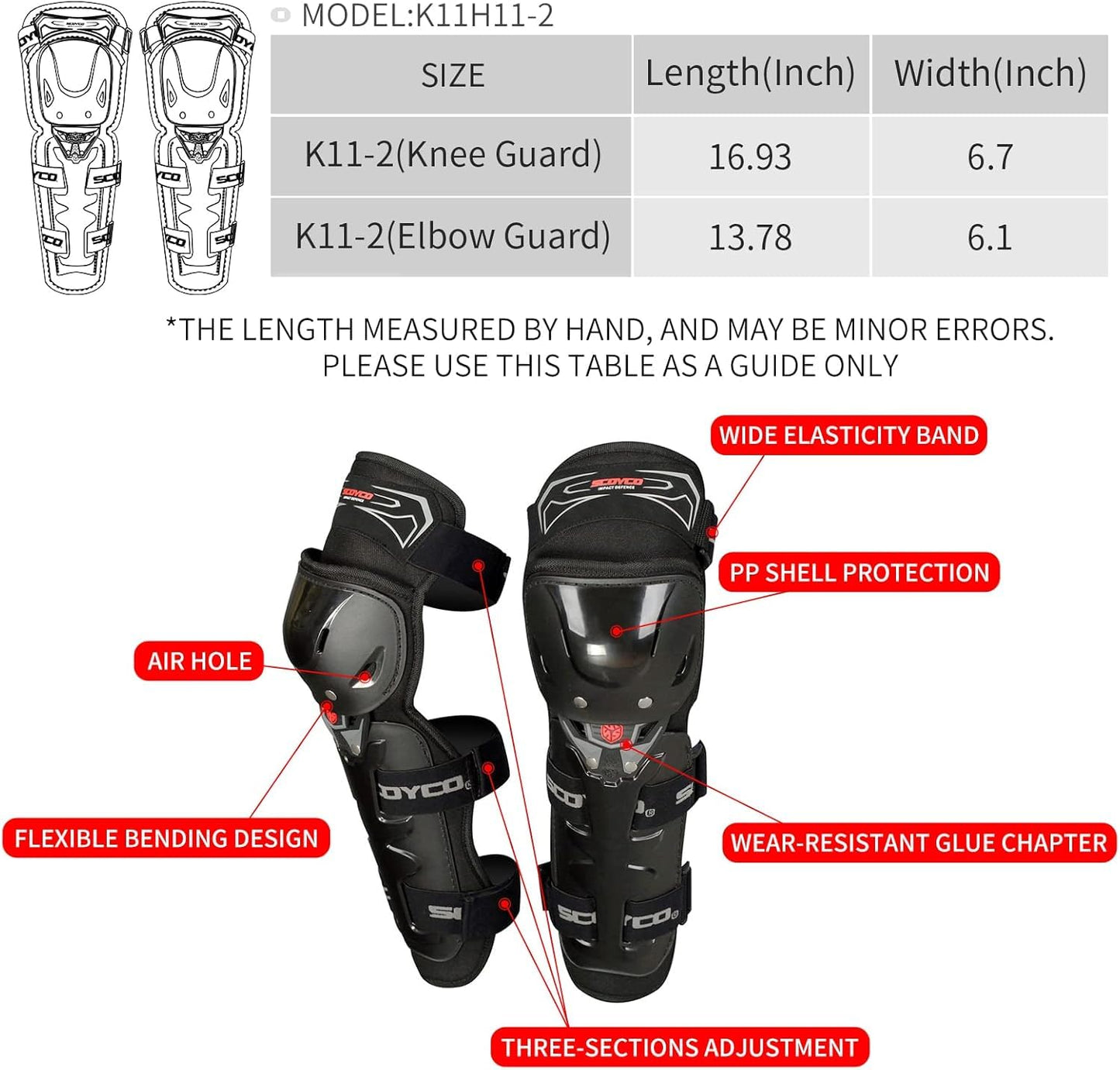 Motorcycle Knee & Elbow Guards,with PP Shell Protection, Shin Safe Protector for Outdoor Cycling Racing Sports (4 in 1)