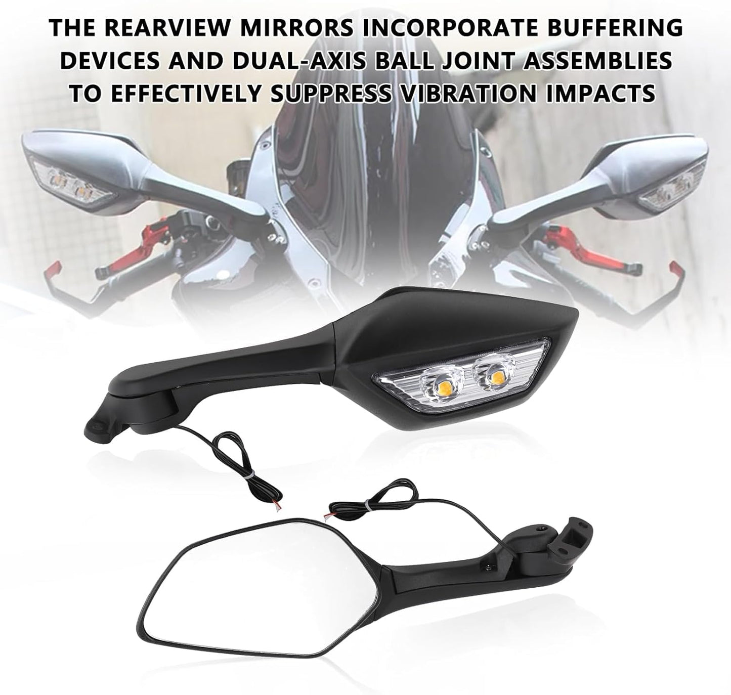 Motorcycle Rearview Mirrors with Built-In Turn Signals Fit for ZX-10R 2021-2024