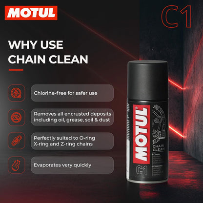 Motul Chain Lube & Chain Cleaner Combo for Bikes – C2 Lubrication + C1 Deep Cleaning Spray for Superior Chain Care, Suitable for All Motorcycles, 150 ml Each