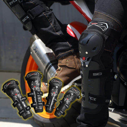 SCOYCO Motorcycle Knee & Elbow Guards,with PP Shell Protection, Shin Safe Protector for Outdoor Cycling Racing Sports (4 in 1)