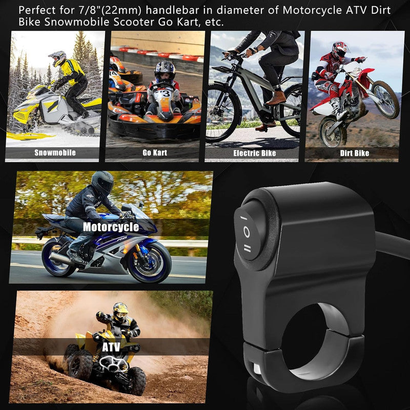 PVC Handlebar 2-Way Switch ATV Light Switch Waterproof PVC Plastic Toggle Switch for Motorcycle Light Bike Light Spotlight 7/8"(22MM) 1 Pc