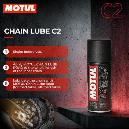 Motul Chain Lube & Chain Cleaner Combo for Bikes – C2 Lubrication + C1 Deep Cleaning Spray for Superior Chain Care, Suitable for All Motorcycles, 150 ml Each