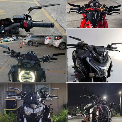 Motorcycle Mirrors with LED Turn Signal Large Stealth Mirror Adjustable Rearview Mirror Wind Wing Side Mirror for Z650 Z900 Z1000 Duke 390 790 1290 MT07 MT09 S1000 Street Bike Mirrors, LARGE