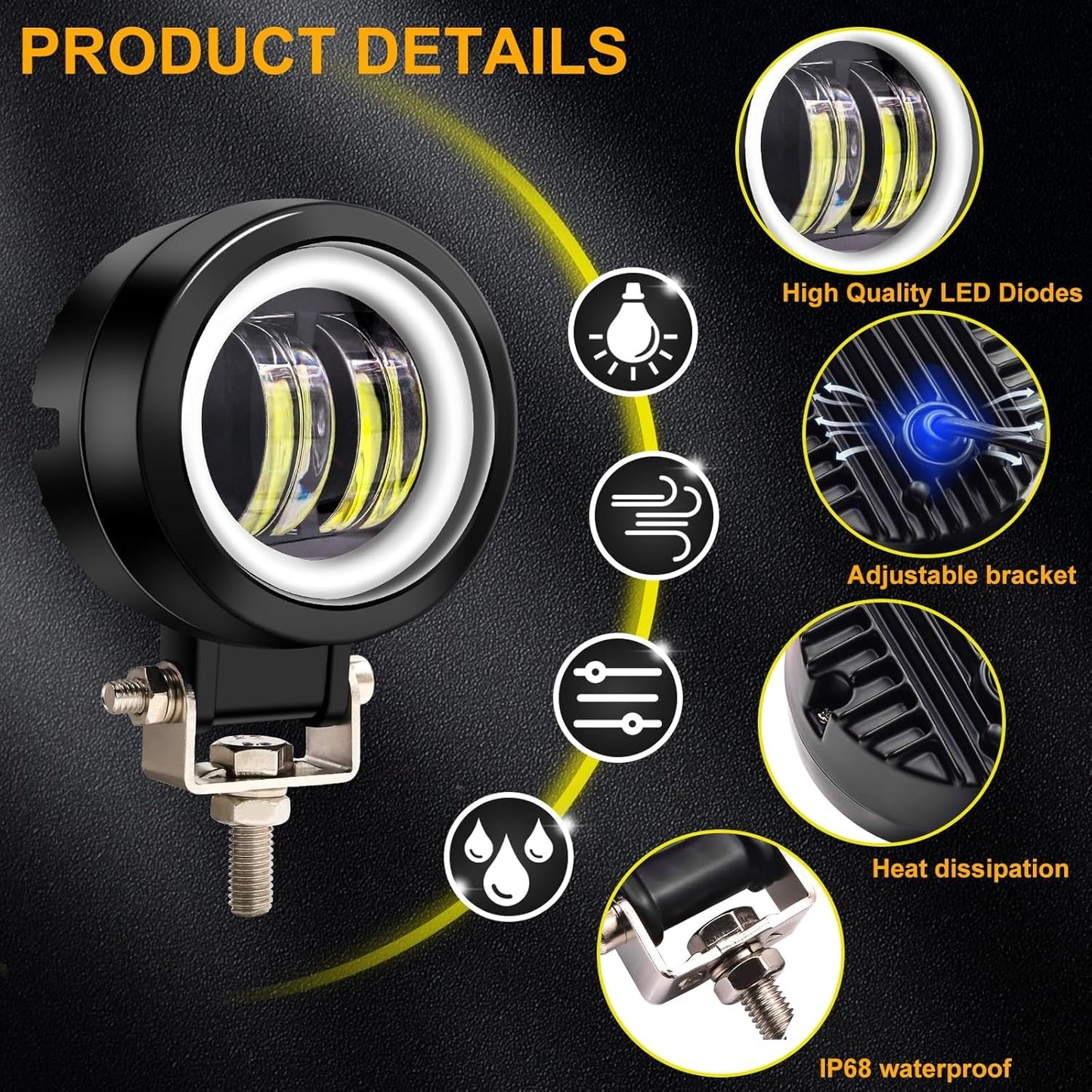 3inch Motorcycle LED Headlight Fog Light Motorcycle Driving Lights 20W Headlights Round Led Light Round LED Angel Eye Light Waterproof Fog Flood Light for Motorcycle Truck SUV UTV ATV etc, Red