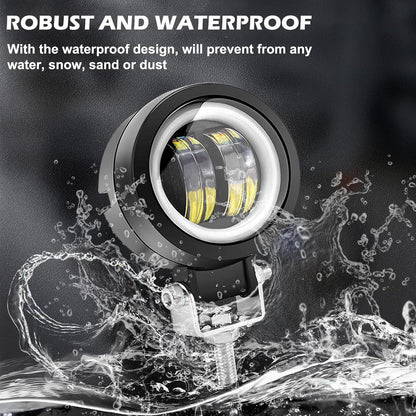 HJG 3inch Motorcycle LED Headlight Fog Light Motorcycle Driving Lights 20W Headlights Round Led Light Round LED Angel Eye Light Waterproof Fog Flood Light for Motorcycle Truck SUV UTV ATV etc, Red