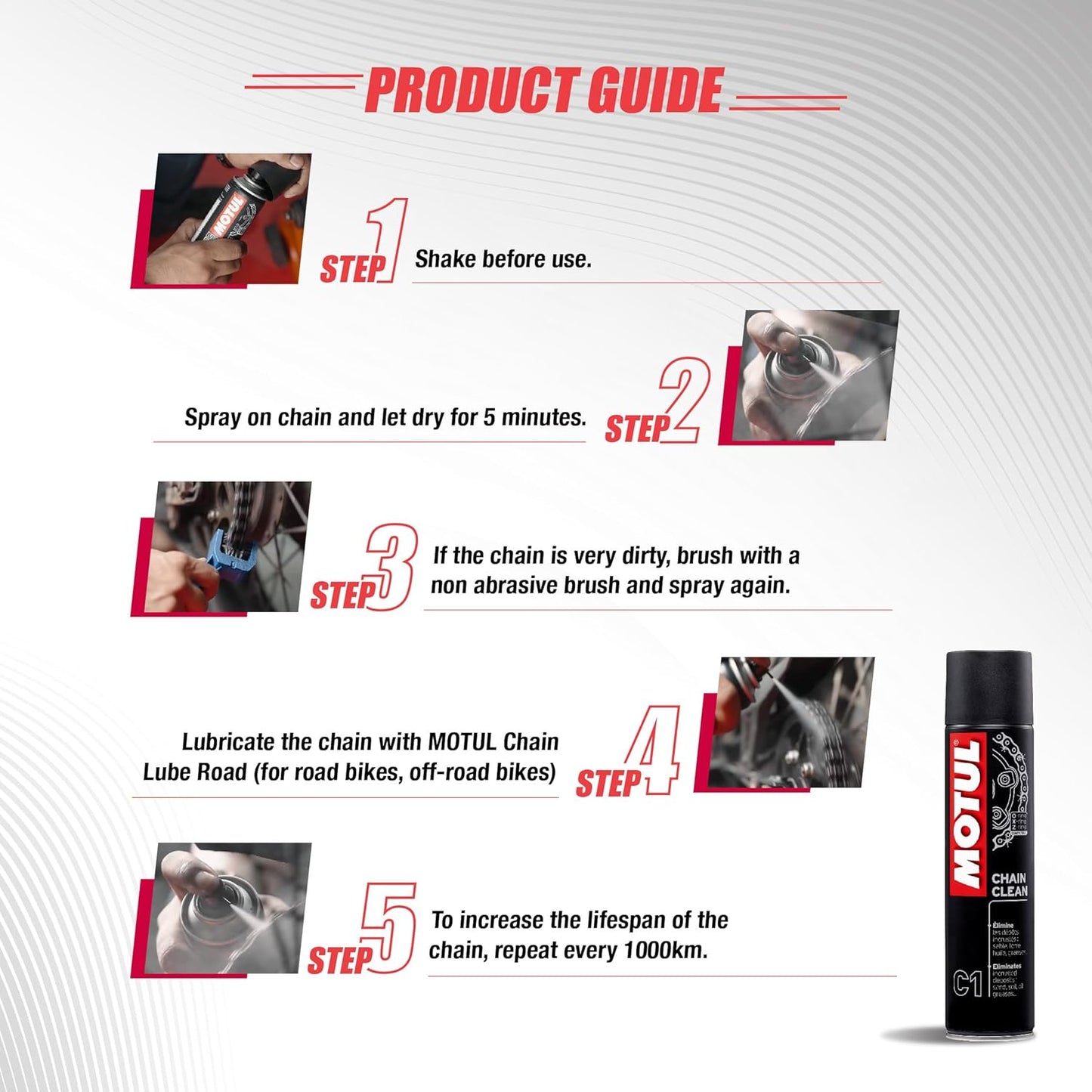 Motul C1 Chain Cleaner Spray for Bikes | Removes Grease, Oil & Dirt | High-Performance Chain Cleaning | Safe for O-Ring, X-Ring & Z-Ring Motorcycle Chains