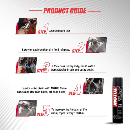 Motul C1 Chain Cleaner Spray for Bikes | Removes Grease, Oil & Dirt | High-Performance Chain Cleaning | Safe for O-Ring, X-Ring & Z-Ring Motorcycle Chains