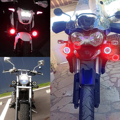 HJG 3inch Motorcycle LED Headlight Fog Light Motorcycle Driving Lights 20W Headlights Round Led Light Round LED Angel Eye Light Waterproof Fog Flood Light for Motorcycle Truck SUV UTV ATV etc, Red