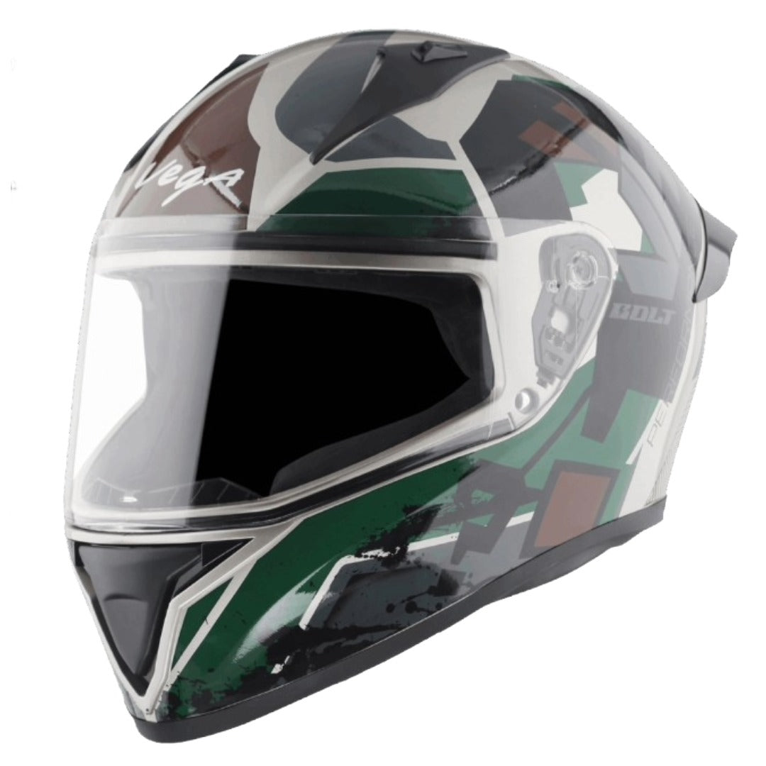 GUB Vega Bolt Army ISI and DOT Certified Full Face Helmet with Clear Visor