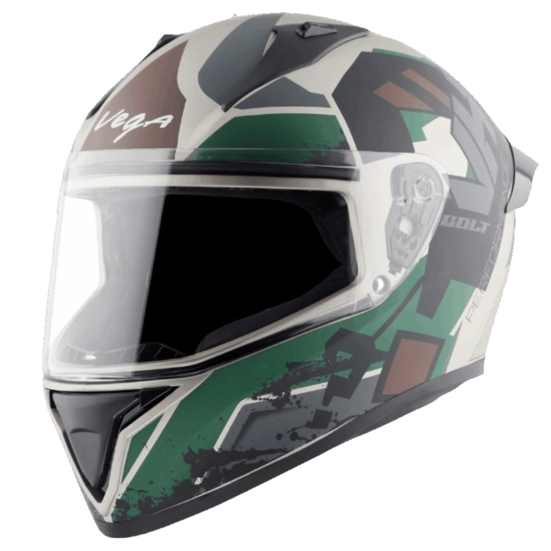 GUB Vega Bolt Army ISI and DOT Certified Full Face Helmet with Clear Visor