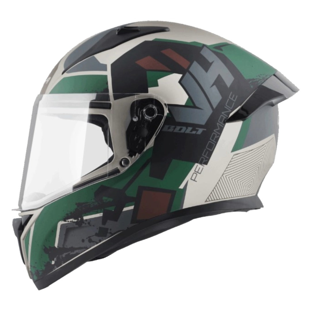 GUB Vega Bolt Army ISI and DOT Certified Full Face Helmet with Clear Visor