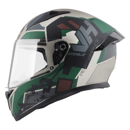 Vega Bolt Army ISI and DOT Certified Full Face Helmet with Clear Visor