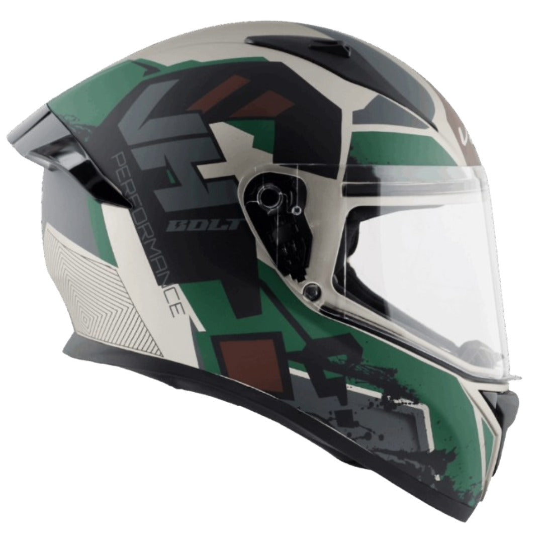 GUB Vega Bolt Army ISI and DOT Certified Full Face Helmet with Clear Visor