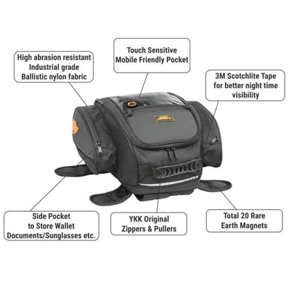 GUARDIANGEARS Jaws 28L Magnetic Tank Bag with Waterproof Rain Cover for All Motorcycles with Metal Tank from 100CC to 1000CC