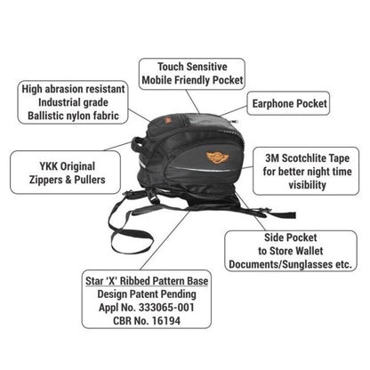 GUARDIANGEARS Universal 28L (Not-Magnetic) Tank Bag with Rain Cover for All Motorcycles with Fuel Cap in Center from 100CC to 1000CC | Nylon