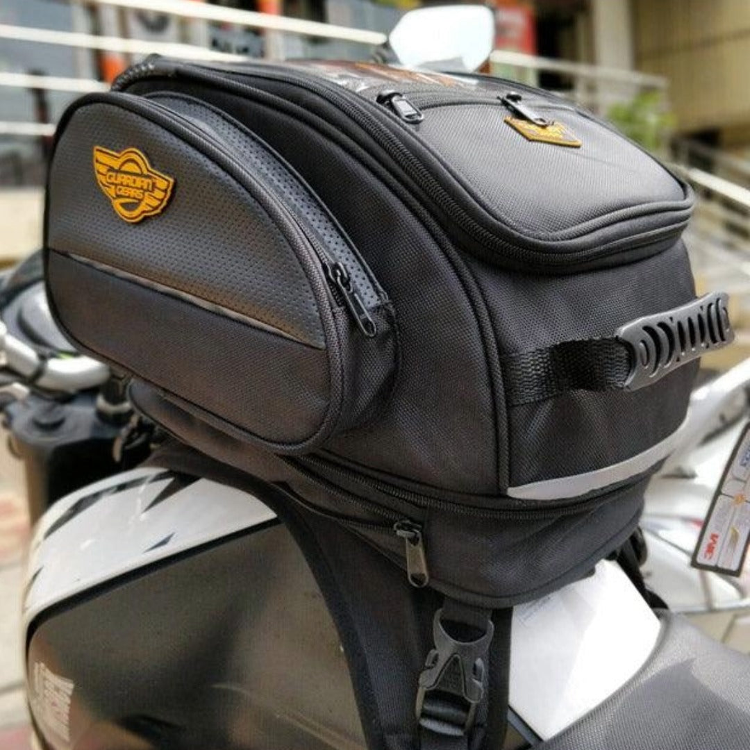 GUARDIANGEARS Universal 28L (Not-Magnetic) Tank Bag with Rain Cover for All Motorcycles with Fuel Cap in Center from 100CC to 1000CC | Nylon
