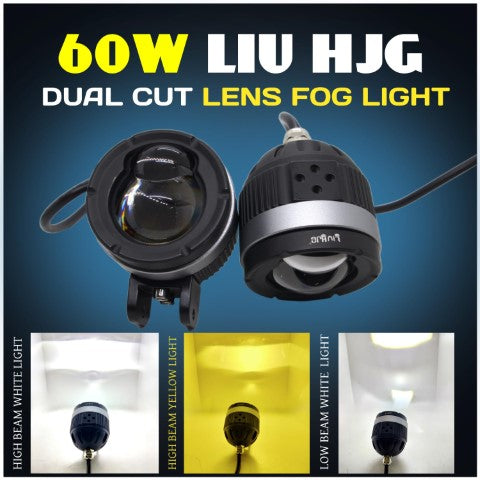 HJG 124 Ultra wide Dual Lens Fog Light – (60×2)120W LED with White/Yellow Beams for Bikes and Cars – HJG P49
