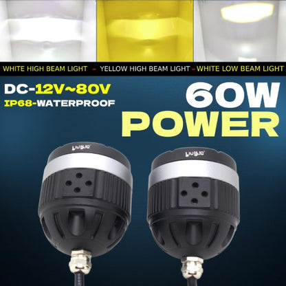HJG 124 Ultra wide Dual Lens Fog Light – (60×2)120W LED with White/Yellow Beams for Bikes and Cars – HJG P49