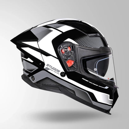 STUDDS Helios Asphalt D1 Glossy Finish Full Face ISI and DOT Certified Helmet with Dual Visor