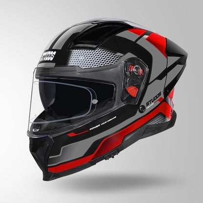 STUDDS Helios Asphalt D1 Glossy Finish Full Face ISI and DOT Certified Helmet with Dual Visor