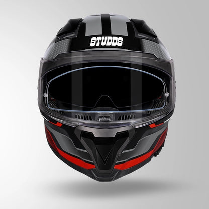 STUDDS Helios Asphalt D1 Glossy Finish Full Face ISI and DOT Certified Helmet with Dual Visor