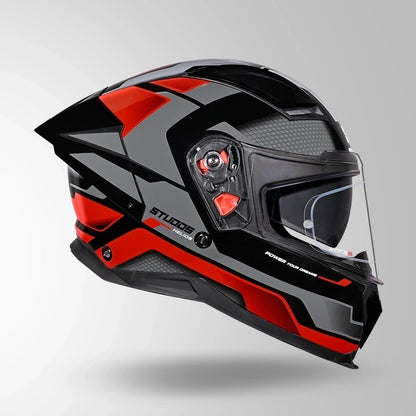 STUDDS Helios Asphalt D1 Glossy Finish Full Face ISI and DOT Certified Helmet with Dual Visor