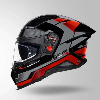 STUDDS Helios Asphalt D1 Glossy Finish Full Face ISI and DOT Certified Helmet with Dual Visor