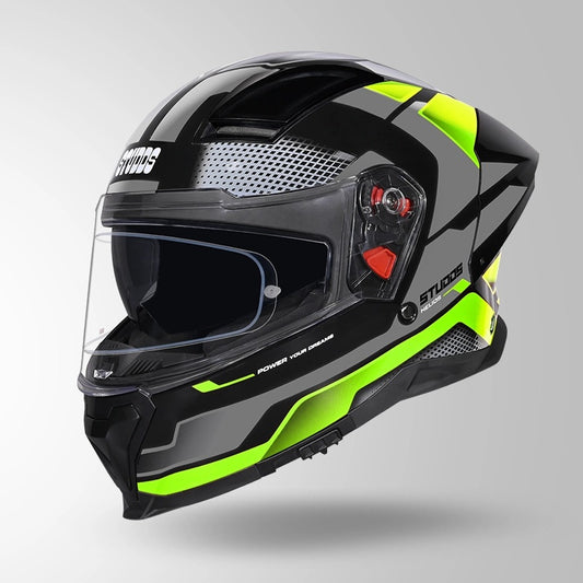 GUB STUDDS Helios Asphalt D1 Glossy Finish Full Face ISI and DOT Certified Helmet with Dual Visor