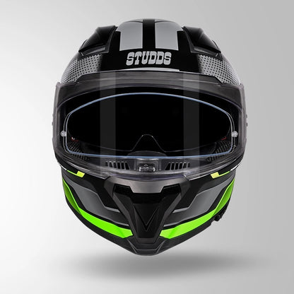 STUDDS Helios Asphalt D1 Glossy Finish Full Face ISI and DOT Certified Helmet with Dual Visor