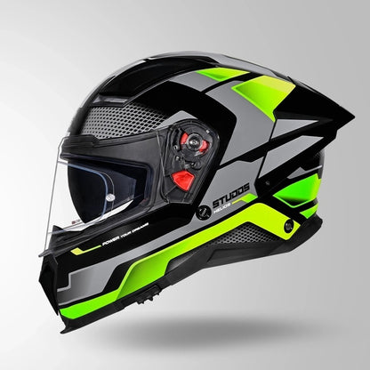 STUDDS Helios Asphalt D1 Glossy Finish Full Face ISI and DOT Certified Helmet with Dual Visor