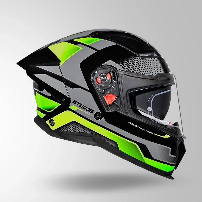 GUB STUDDS Helios Asphalt D1 Glossy Finish Full Face ISI and DOT Certified Helmet with Dual Visor