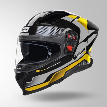 STUDDS Helios Asphalt D1 Glossy Finish Full Face ISI and DOT Certified Helmet with Dual Visor