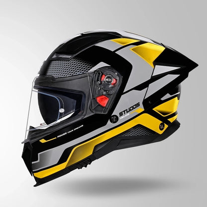 STUDDS Helios Asphalt D1 Glossy Finish Full Face ISI and DOT Certified Helmet with Dual Visor