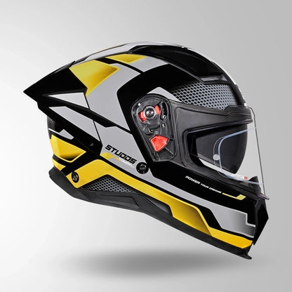 STUDDS Helios Asphalt D1 Glossy Finish Full Face ISI and DOT Certified Helmet with Dual Visor