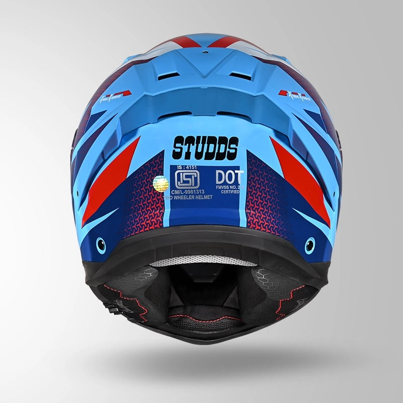 GUB STUDDS Helios Circuit D2 Glossy Finish Full Face Pinlock and Antifog ISI and DOT Certified Helmet with Dual Visor