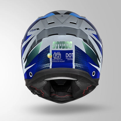 STUDDS Helios Circuit D2 Glossy Finish Full Face Pinlock and Antifog ISI and DOT Certified Helmet with Dual Visor