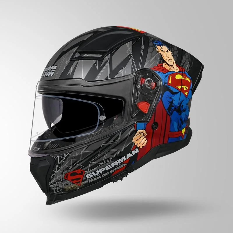 GUB STUDDS Helios Superman Edition Matte Finish Full Face Pinlock and Antifog ISI and DOT Certified Helmet with Dual Visor