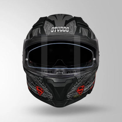 STUDDS Helios Superman Edition Matte Finish Full Face Pinlock and Antifog ISI and DOT Certified Helmet with Dual Visor