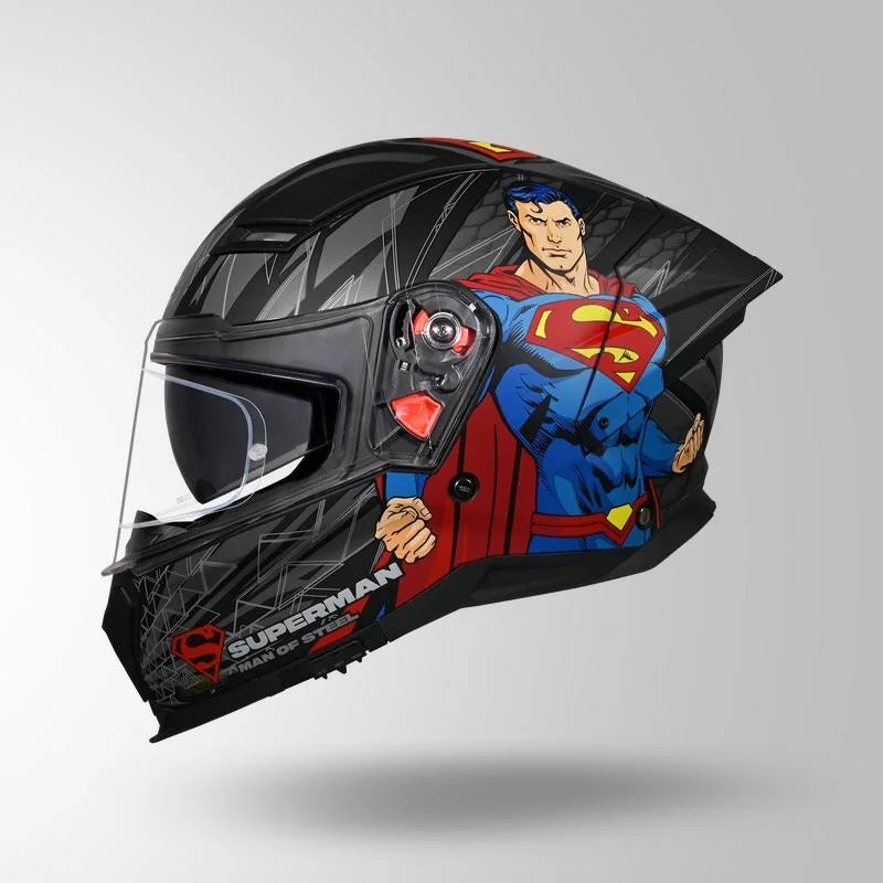 GUB STUDDS Helios Superman Edition Matte Finish Full Face Pinlock and Antifog ISI and DOT Certified Helmet with Dual Visor