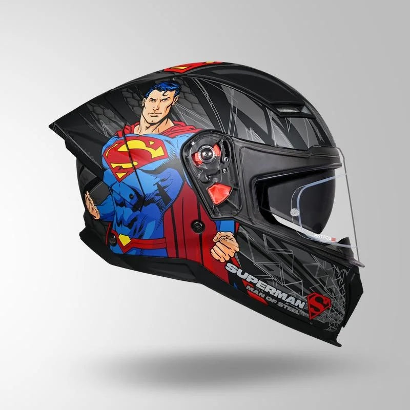 GUB STUDDS Helios Superman Edition Matte Finish Full Face Pinlock and Antifog ISI and DOT Certified Helmet with Dual Visor