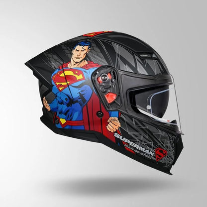 STUDDS Helios Superman Edition Matte Finish Full Face Pinlock and Antifog ISI and DOT Certified Helmet with Dual Visor
