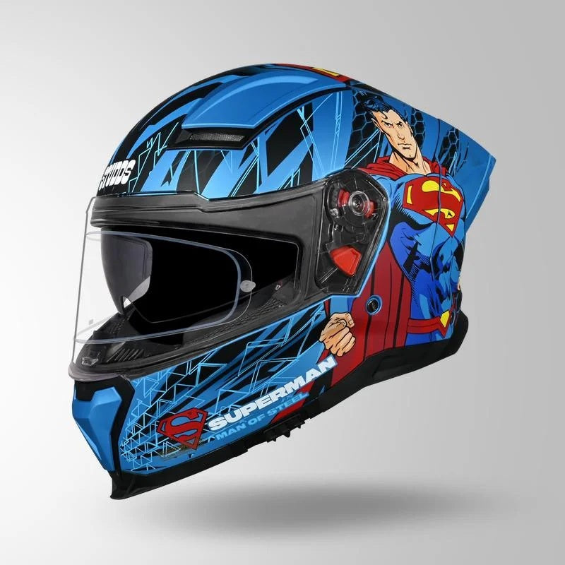 GUB STUDDS Helios Superman Edition Matte Finish Full Face Pinlock and Antifog ISI and DOT Certified Helmet with Dual Visor