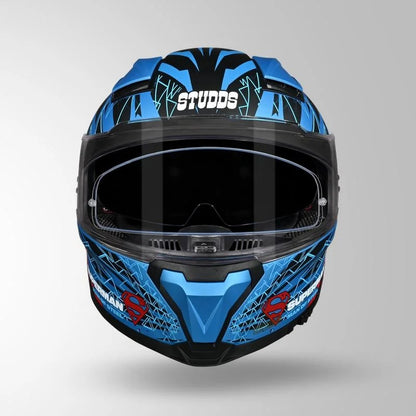 STUDDS Helios Superman Edition Matte Finish Full Face Pinlock and Antifog ISI and DOT Certified Helmet with Dual Visor