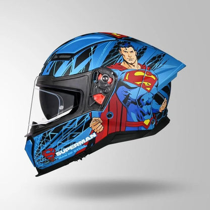 STUDDS Helios Superman Edition Matte Finish Full Face Pinlock and Antifog ISI and DOT Certified Helmet with Dual Visor