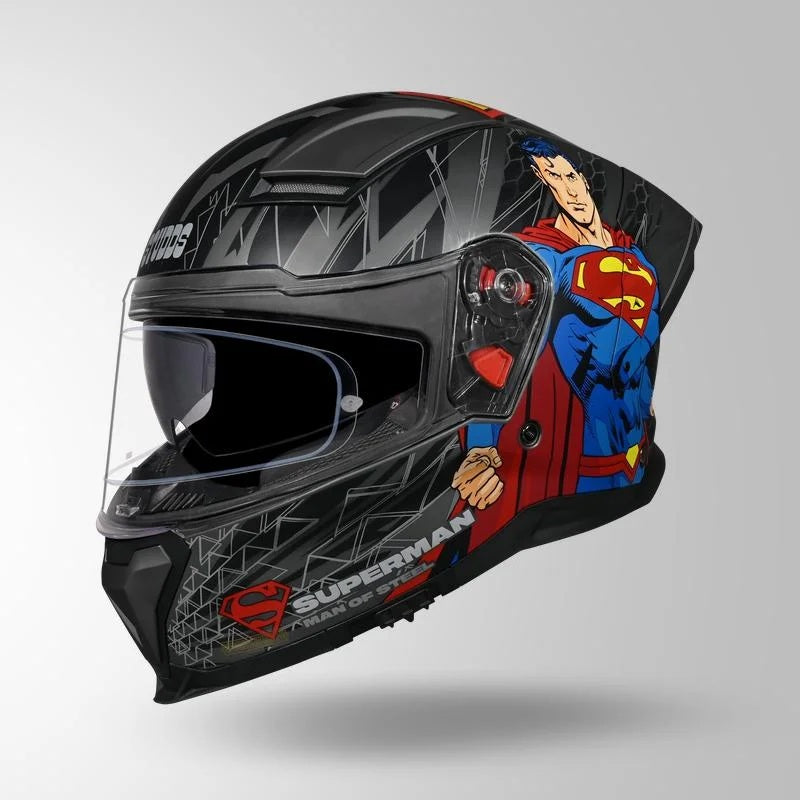 GUB STUDDS Helios Superman Edition Matte Finish Full Face Pinlock and Antifog ISI and DOT Certified Helmet with Dual Visor