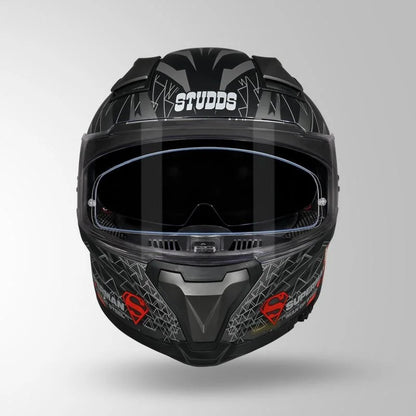 STUDDS Helios Superman Edition Matte Finish Full Face Pinlock and Antifog ISI and DOT Certified Helmet with Dual Visor